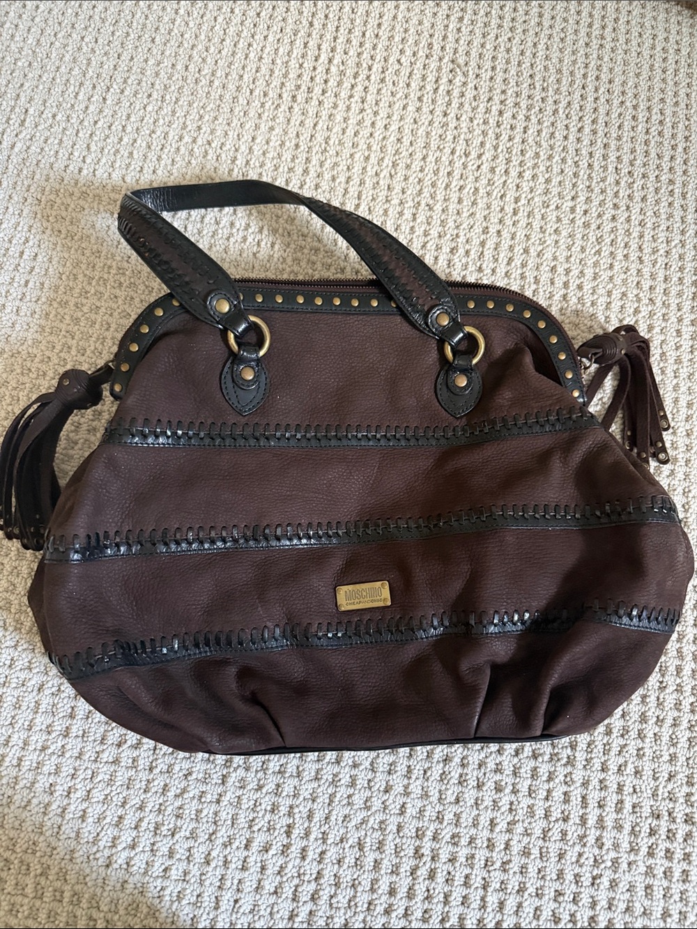 Moschino Chocolate Brown Leather Shoulder Bag with Tassels